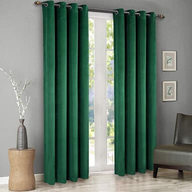 SINGINGLORY Green Velvet Curtains 52 x 96 Inch, Blackout Thermal Insulated Grommet Window Curtain 2 Panels Set for Bedroom and Living Room (W52 xL96, Dark Green Emerald - Image 2
