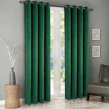 SINGINGLORY Green Velvet Curtains 52 x 96 Inch, Blackout Thermal Insulated Grommet Window Curtain 2 Panels Set for Bedroom and Living Room (W52 xL96, Dark Green Emerald - Image 1