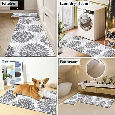 HEBE Anti Fatigue Kitchen Rug Sets 2 Piece Non Slip Kitchen Mats for Floor Cushioned Kitchen Rugs and Mats Waterproof Comfort Standing Mat Runner for Kitchen,Home Office,Sink,Laundry - Image 2