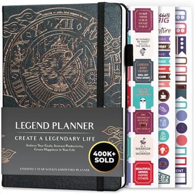 Legend Planner – Weekly & Monthly Life Planner to Hit Your Goals & Live Happier. Organizer Notebook & Productivity Journal. A5 (Mystic Gray) - Image 1