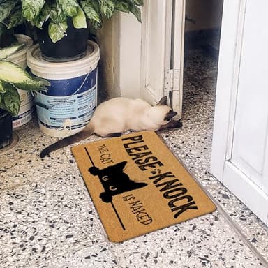 Likjad Funny Black Cat Door Mat - Please Knock The Cat is Naked Front Door Mat Outdoor Entrance, Cat Welcome Mats Outdoor, Black Cat Decor Indoor Door Mats for Entryway, Cat Room Decor, 17x30 Inches - Image 5