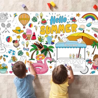 OHOME Summer Giant Coloring Poster/Tablecloth - Summer Decorations - 30 x 72 Inches Jumbo Paper Coloring Banner - Kids Crafts Gifts Toys Games Ice Cream Party Decorations - Arts Crafts Supplies - Image 3