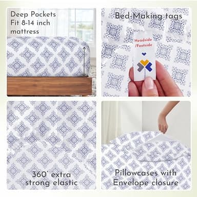 California Design Den Queen Bed Sheet Set, 100% Cotton Sateen Printed Pattern, Deep Pocket Queen Sheets & Pillowcase Set - Filigree - Image 5