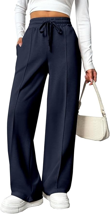 PINSPARK Wide Leg Sweatpants Women High Waisted Baggy Sweat Pants Elastic Elevated Seams Loose Active Pants with Pockets - Image 1