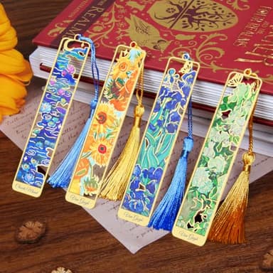 Kinsound 4pcs Metal Bookmarks with Tassel, Van Gogh Monet Oil Painting Theme Cute Book Markers for Reading Women, Book Lovers, Reading Accessories Gifts for Book Lovers - Image 1