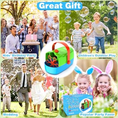 Bubble Machine Durable Automatic Bubble Blower, 18000+ Big Bubbles Per Minute Bubbles for Kids Toddlers Bubble Maker Operated by Plugin or Batteries Bubble Toys for Indoor Outdoor Birthday Party - Image 8