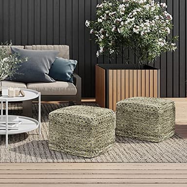 SIMPLIHOME Janelle Boho Square Woven Outdoor/ Indoor Pouf in Multi Color Recycled PET Polyester for the Living Room, Bedroom and Kids Room - Image 2