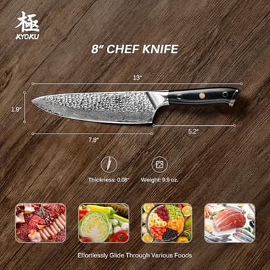 KYOKU Chef Knife - 8"- Shogun Series Japanese VG10 Steel Core Hammered Damascus Blade Kitchen Knife - with Sheath & Case - Image 6