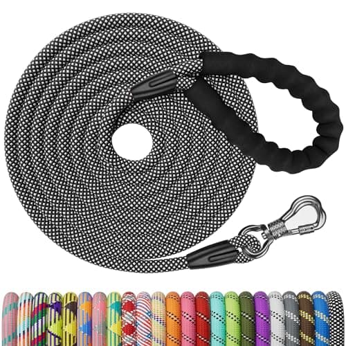 NTR 50FT Long Dog Leash - Black Rope with Swivel Lockable Hook and Comfortable Padded Handle - Dog Training Leash for Walking, Hunting, Camping, Backyard - Suitable for Small, Medium, and Large Dogs - Image 1