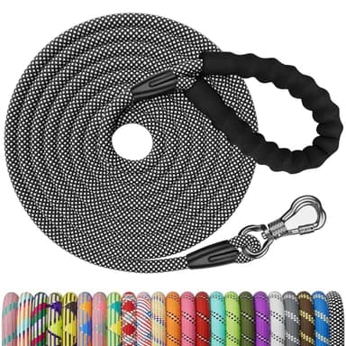 NTR 50FT Long Dog Leash - Black Rope with Swivel Lockable Hook and Comfortable Padded Handle - Dog Training Leash for Walking, Hunting, Camping, Backyard - Suitable for Small, Medium, and Large Dogs - Image 1