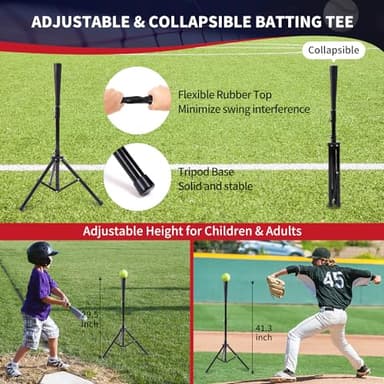BAGAIL 7x7 ft Baseball & Softball Practice Net with Bow Frame for Batting, Hitting, Pitching, Portable Baseball Throwing Net with 2 Strike Zone Batting Tee, Carry Bag, Great for All Levels - Image 5