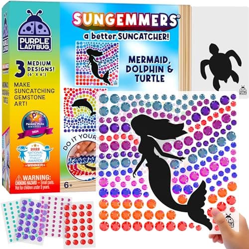 SUNGEMMERS Gem Window Art Suncatcher Kit for Kids 6-8 9 10 11 12 - Birthday Gifts for 7 Year Old Girl, Fun Diamond Art Summer Mermaid Gifts for Girls - Arts & Crafts for Kids, Toys for Ages 5-7 - Image 1