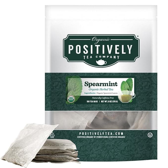 Organic Positively Tea Company, Spearmint Leaf Herbal Tea Bags, 100 Count, Eco-Friendly Tea Bags, Non-GMO - Image 1