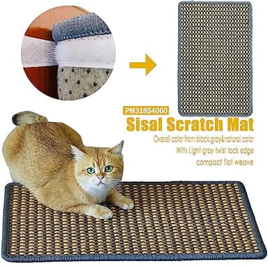 Pethave Cat Scratching Mat,23.6 x 15.7inch Sisal Cat Scratchers for Indoor Cats with Velcro Tapes,Stick on Floor Wall Cat Scratcher,Horizontal Cat Scratcher Protect Carpets and Sofas (Grid Style)… - Image 4