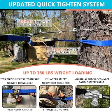 HOKINETY Zip Line Kit for Kids Adults : 100FT Up to 380Lbs - Quick Tighten Zipline for Backyard Outdoor with 100% Rust Proof Removable Trolley Seat Spring Brake - Image 3