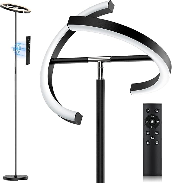 SIBRILLE LED Floor Lamp - Rotatable Standing Lamp with Touch & Remote Control, 3000-6000K, 22W Modern Floor Reading Light, Dimmable Corner Uplighter for Living Room Bedroom Office, Black - Image 1