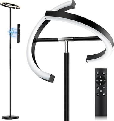 SIBRILLE LED Floor Lamp - Rotatable Standing Lamp with Touch & Remote Control, 3000-6000K, 22W Modern Floor Reading Light, Dimmable Corner Uplighter for Living Room Bedroom Office, Black - Image 1