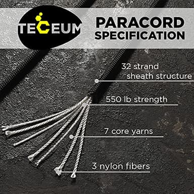TECEUM Paracord Type III 550 Black –100 ft – 4mm – Tactical Rope MIL-SPEC – Outdoor para Cord –Camping Hiking Fishing Gear and Equipment EDC Parachute Cord Strong Survival Utility Rope 016 - Image 2