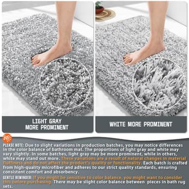 Yimobra Bathroom Rugs Non Slip Washable 32x20, Ultra Soft and Water Absorbent Bath Mats, Plush Fluffy Shower Mat Outside, Microfiber Thick Matts for Bathroom Floor/Tub, Light Gray and White - Image 3