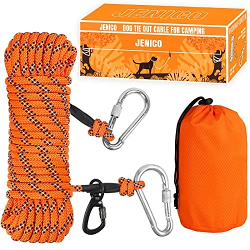 Dog Tie Out Cable for Camping - 50ft/70ft/100ft Portable Reflective Overhead Trolley System for Dogs up to 300lbs - Dog Lead for Yard Camping | Parks | Outdoor Events - Image 1