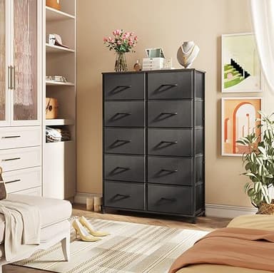 WLIVE Tall Black Dresser for Bedroom with 10 Drawers, Chest of Drawers, Dressers Bedroom Furniture, Storage Organizer Unit with Fabric Bins for Closet, Hallway, Living Room, Entryway - Image 4