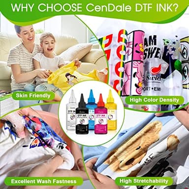 CenDale Premium DTF Ink 600ML- DTF Transfer Ink for PET Film, Refill for DTF Printers Epson ET-8550, XP-15000, L1800, L805, R1390, R2400, Heat Transfer Printing Direct to Film (100ml x 6, CMYK Wh) - Image 5