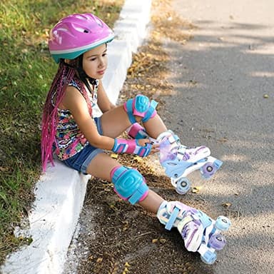 NEMONE Mermaid 4 Size Adjustable Light up Roller Skates for Girls, Blue Purple Skates for Toddlers, Beginner Kids Roller Skates Indoor Outdoor (Blue S) - Image 5