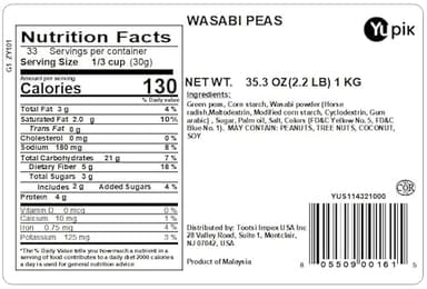 Yupik Wasabi Green Peas, 2.2 lb, Spicy & Crunchy Snack, Perfect for Snacking & Salad Topping, Roasted Green Peas with Wasabi Seasoning - Image 2