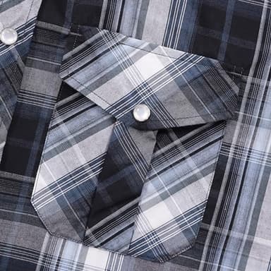 Dubinik® Western Shirts for Men Short Sleeve Plaid Pearl Snap Shirts for Men Button Up Shirt Cowboy Casual Work Shirt Black Gray - Image 5