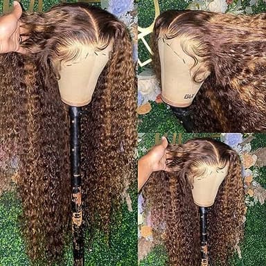 bangjazz 26 Inch Highlight Ombre Lace Front Wig Human Hair Deep Wave 13x4 HD Lace Frontal Wigs Human Hair 180% Density P4/27 Colored Curly Wigs for Women Glueless Pre Plucked Wig - Image 2