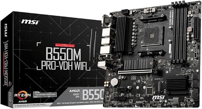 MSI B550M PRO-VDH WiFi ProSeries Motherboard (AMD Ryzen 5000, AM4, DDR4, PCIe 4.0, SATA 6Gb/s, M.2, USB 3.2 Gen 1, Wi-Fi, Bluetooth, D-SUB/HDMI/DP, Micro-ATX - Image 1