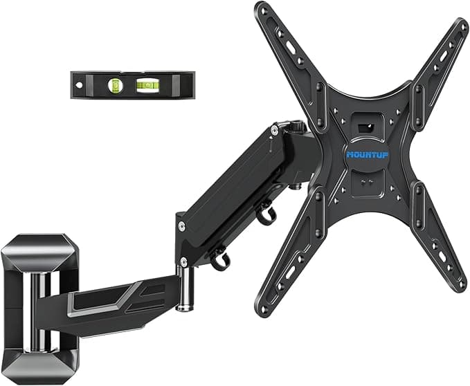 MOUNTUP Height Adjustable TV Wall Mount for 26-55 Inch TVs, Gas Spring Full Motion Articulating TV Bracket with Smooth Swivel Tilt & Safe Corner Installation, 400x400mm VESA, 11-66 lbs, Textured Black - Image 1