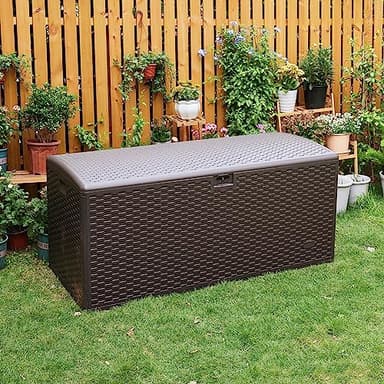 Amazon Basics Outdoor Patio Storage Box 150 Gallon Deck Box, Waterproof and Weather-resistant, Furniture Cushions Garden Tools, Brown - Image 8
