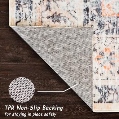 6x9 Area Rug, Ultra-Soft Washable Rug for Living Room, Dinner Room, Bedroom, Non-Slip Vintage Floral Rug, Indoor Carpet Large Area Rug, Orange - Image 8