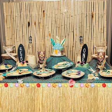 Fovths Luau Grass Table Skirt Natural 9 Feet x 29.5 Inch Hawaiian Table Skirt for Tropical Hawaiian Party Decorations Luau Costume Party, Straw Yellow - Image 5