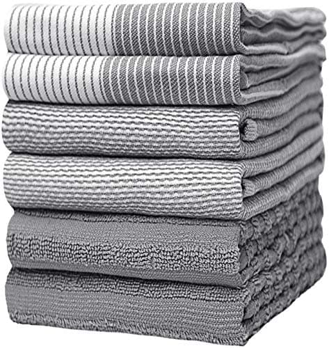 Premium Kitchen Towels (20”x 28”, 6 Pack) | Large Cotton Kitchen Hand Towel | Flat & Terry Dish Cloths | Highly Absorbent Tea Towels Set with Hanging Loop | Gray - Image 1