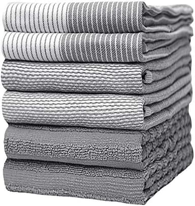 Premium Kitchen Towels (20”x 28”, 6 Pack) | Large Cotton Kitchen Hand Towel | Flat & Terry Dish Cloths | Highly Absorbent Tea Towels Set with Hanging Loop | Gray - Image 1