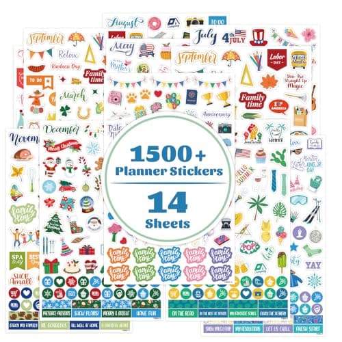 Planner Stickers - 12 Festival Theme Monthly Planner Stickers, Accessories 14 Sheet 1500+ Colourful Sticker，Holiday Seasonal Sticker, for Calendar Journaling, Gifts - Image 1