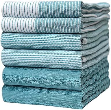 Premium Kitchen Towels (20”x 28”, 6 Pack) | Large Cotton Hand Dish Flat & Terry Towel Highly Absorbent Tea Set with Hanging Loop Aqua - Image 1