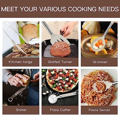 Kitchen Utensils Set-Silicone Cooking Utensils-33pcs Non-Stick Silicone Cooking Kitchen Utensils Spatula Set with Holder-Best Kitchen Cookware with Stainless Steel Handle (Khaki) - Image 8