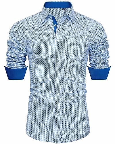 J.VER Mens Pattern Shirts Long Sleeve Regular Fit Button Down Printed Shirts Light Blue Medium - Image 1