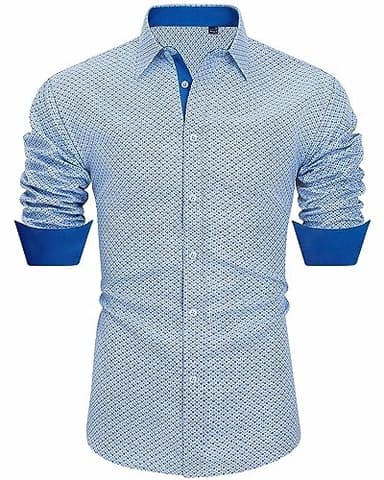 J.VER Mens Pattern Shirts Long Sleeve Regular Fit Button Down Printed Shirts Light Blue Medium - Image 1