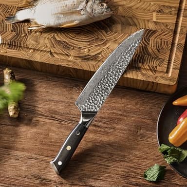 KYOKU Chef Knife - 8"- Shogun Series Japanese VG10 Steel Core Hammered Damascus Blade Kitchen Knife - with Sheath & Case - Image 9