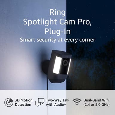Like-New Ring Spotlight Cam Pro, Plug-In | 3D Motion Detection, Two-Way Talk with Audio+, and Dual-Band Wifi (2022 release) - Black - Image 2