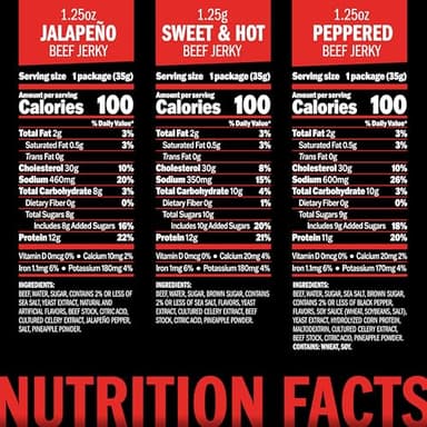 Jack Link's Beef Jerky Bold Variety Pack - Includes Sweet & Hot, Jalapeno and Peppered Jerky, Bulk Protein Snack Pack, Good Source of Protein, Meat Snacks Made with 100% Beef - 1.25 Oz (Pack of 15) - Image 2