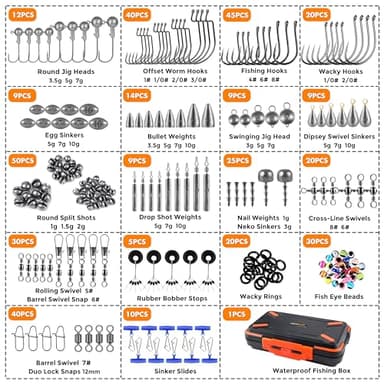 PLUSINNO 264/397pcs Fishing Accessories Kit, Organized Fishing Tackle Box with Tackle Included, Fishing Hooks, Fishing Weights Sinkers, Swivels, Beads, Fishing Gear Set Equipment for Bass Trout - Image 6
