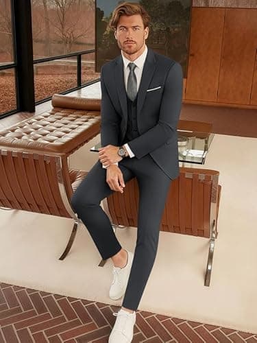 WEEN CHARM Suits for Men,3 Piece Slim Fit Suit Set with 2-Button Blazer,Vest,Pants,Tuxedo for Wedding,Prom,Party,Business Grey - Image 3
