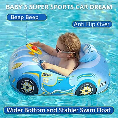Baby Pool Float with 3D Car Design,Thick PVC Baby Swim Floatie, Toddler Infant Swimming Floats Seat Boat with Steering Wheel for Age 12-18 Months, 12-24 Months, 2-3, 3+ Years Old Girl Boy (Blue) - Image 4