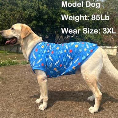 Pet Dog Blue Sleeveless T Shirts with Spacecraft Pattern Printed pet Clothes Soft Breathable Vest for Large Dogs Large, Bule - Image 3