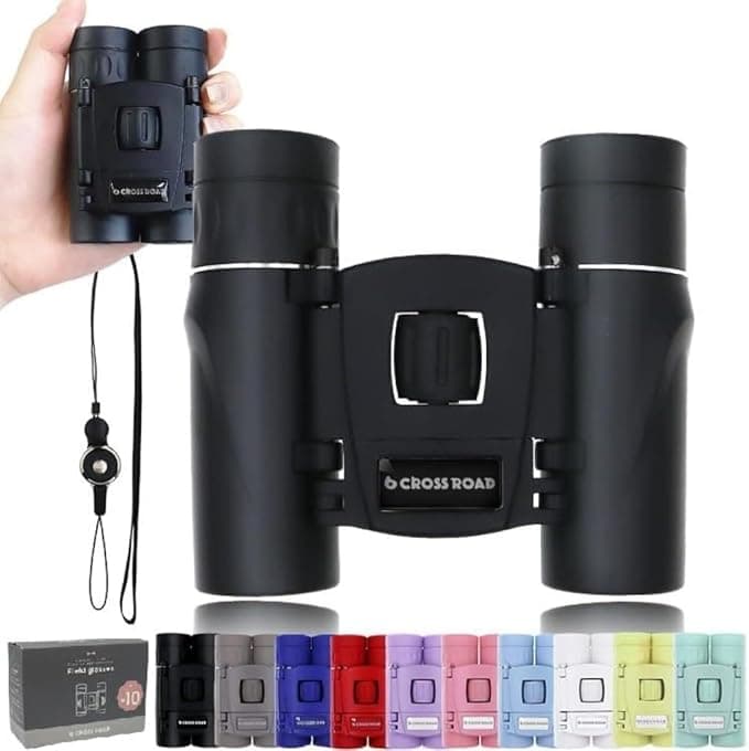 CROSSROAD 10x Binoculars for Adults and Children, Mini Pocket Binoculars, Waterproof Compact Binoculars for Bird Watching, Hunting, Concerts, Theater, Opera, Travel, Tourism, Japan Quality (Black - Image 1